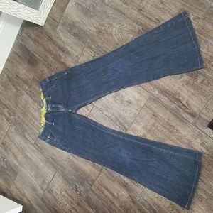 Miss me low waisted patterned waistband flare jeans